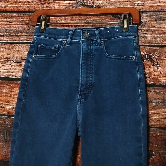 Express Jeans 2 Short Slim Ankle Super High Rise Dark Blue Denim Stretch - Picture 4 of 9